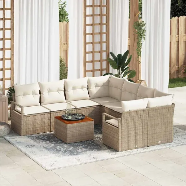 Ensemble de canapé de jardin 9 pcs Beige et crème polyrotin