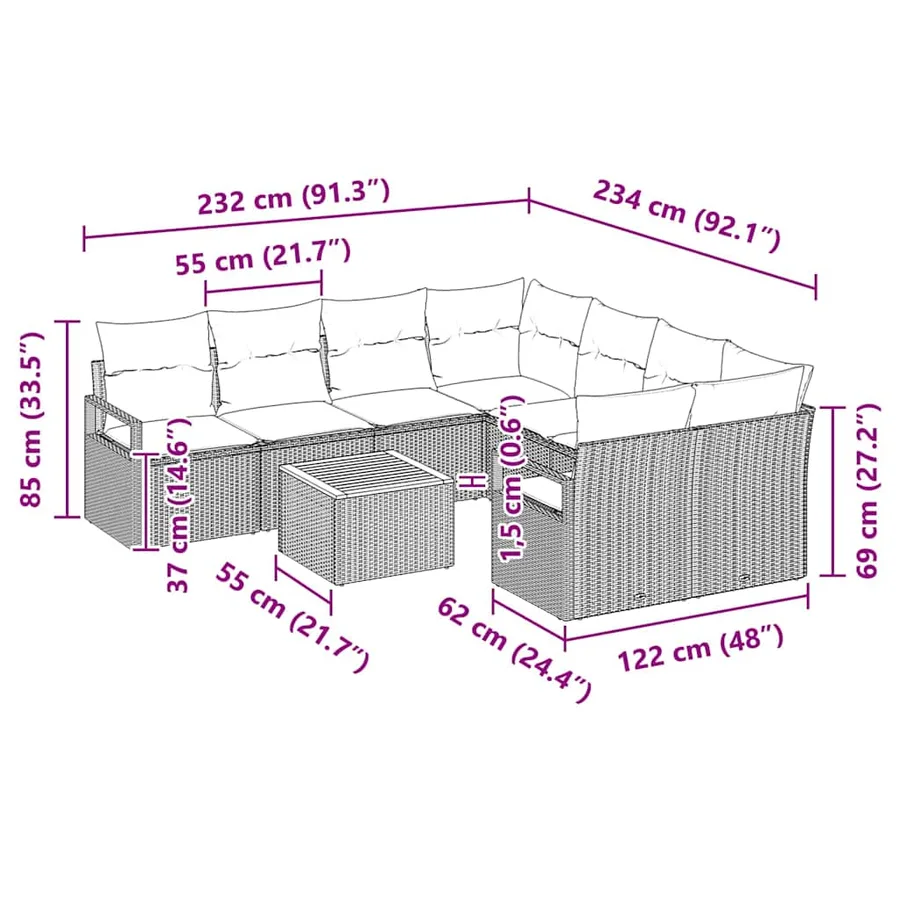 Ensemble de canapé de jardin 9 pcs Beige et crème polyrotin - 13