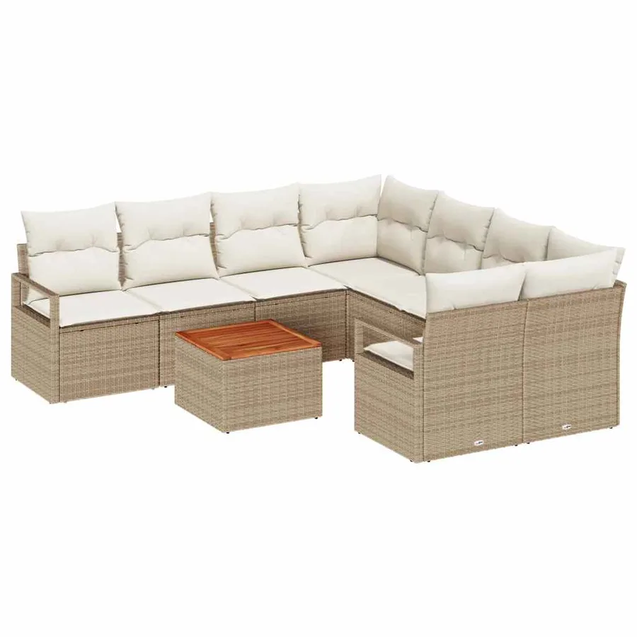 Ensemble de canapé de jardin 9 pcs Beige et crème polyrotin - 2
