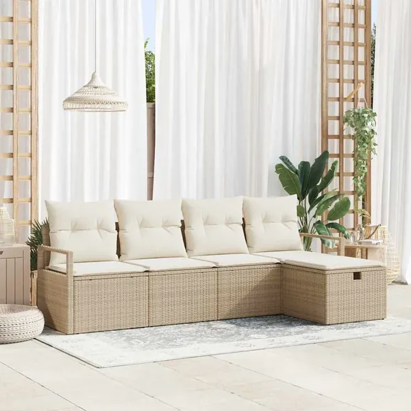 Ensemble de canapé de jardin 5 pcs Beige Poly rotin