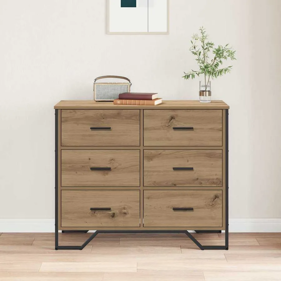 Commode 6-Tiroir Chêne artisanal 91 x 35,5 x 74,5 cm - 4