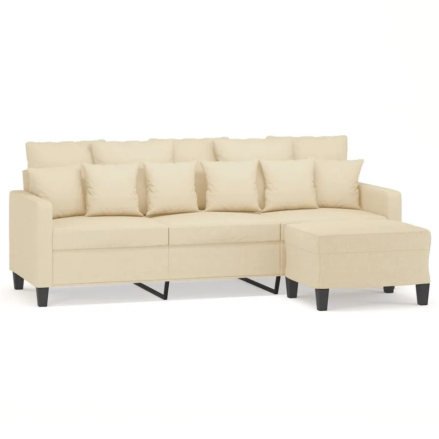 Canapé à 3 places avec repose-pieds Crème 180 cm Tissu - 2