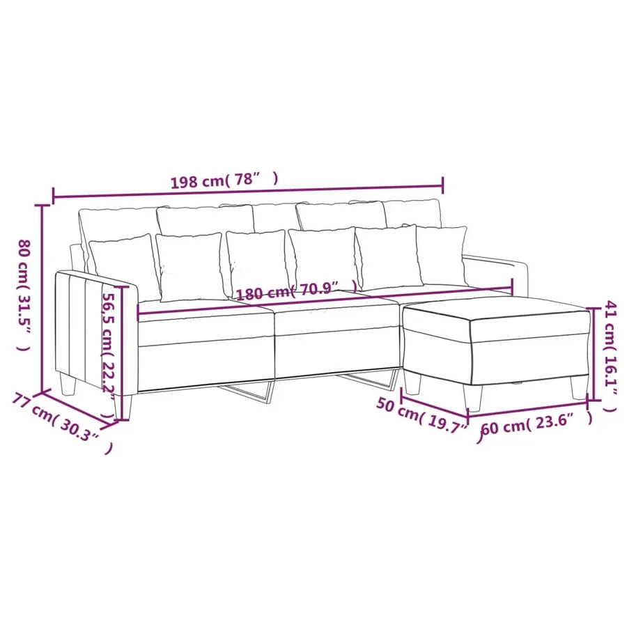 Canapé à 3 places avec repose-pieds Crème 180 cm Tissu - 7