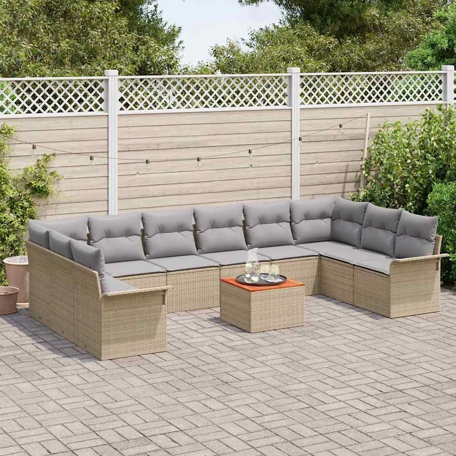 Ensemble de canapé de jardin 11 pcs Beige polyrotin - 3