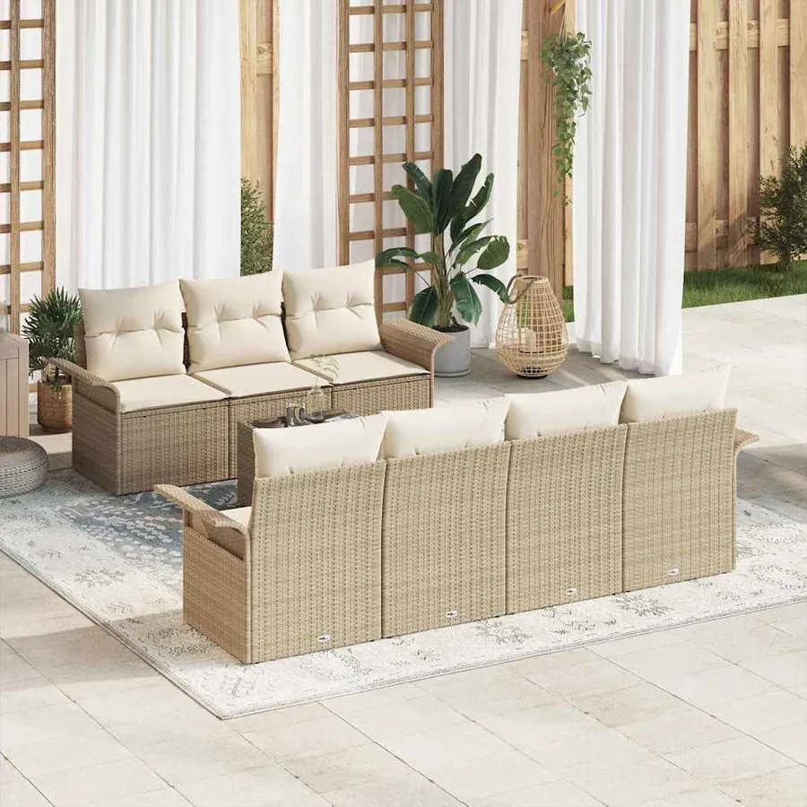 Ensemble de canapé de jardin 8 pcs Beige et crème polyrotin