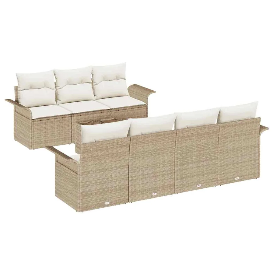 Ensemble de canapé de jardin 8 pcs Beige et crème polyrotin - 2