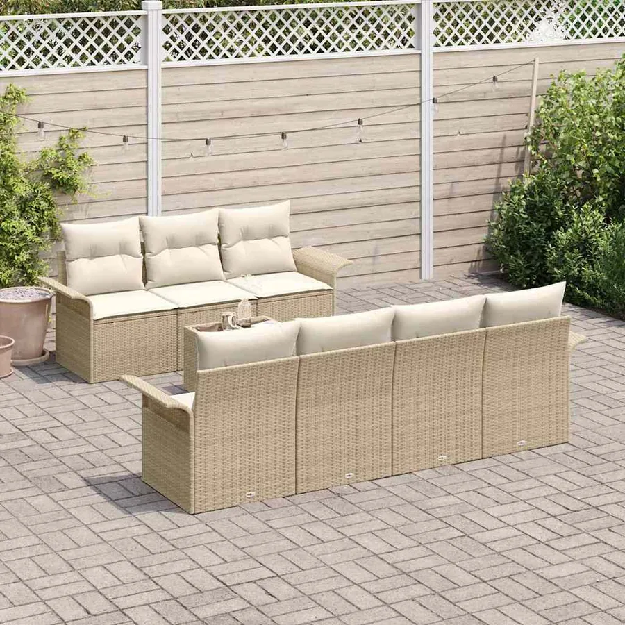 Ensemble de canapé de jardin 8 pcs Beige et crème polyrotin - 3