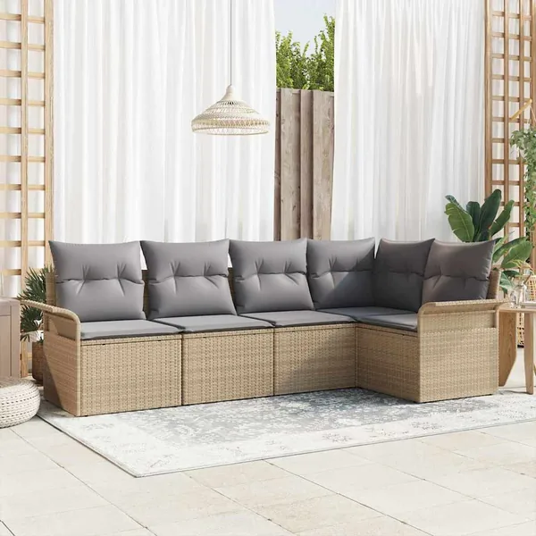 Ensemble de canapé de jardin avec coussin 5 pcs Beige polyrotin