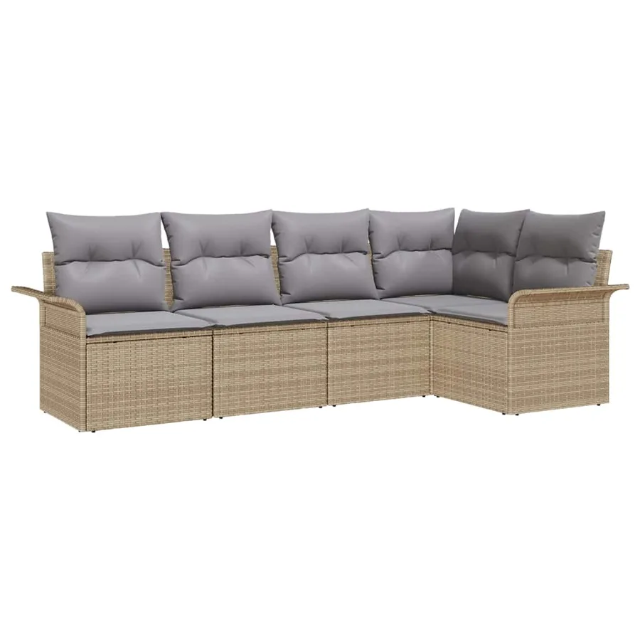 Ensemble de canapé de jardin avec coussin 5 pcs Beige polyrotin - 2