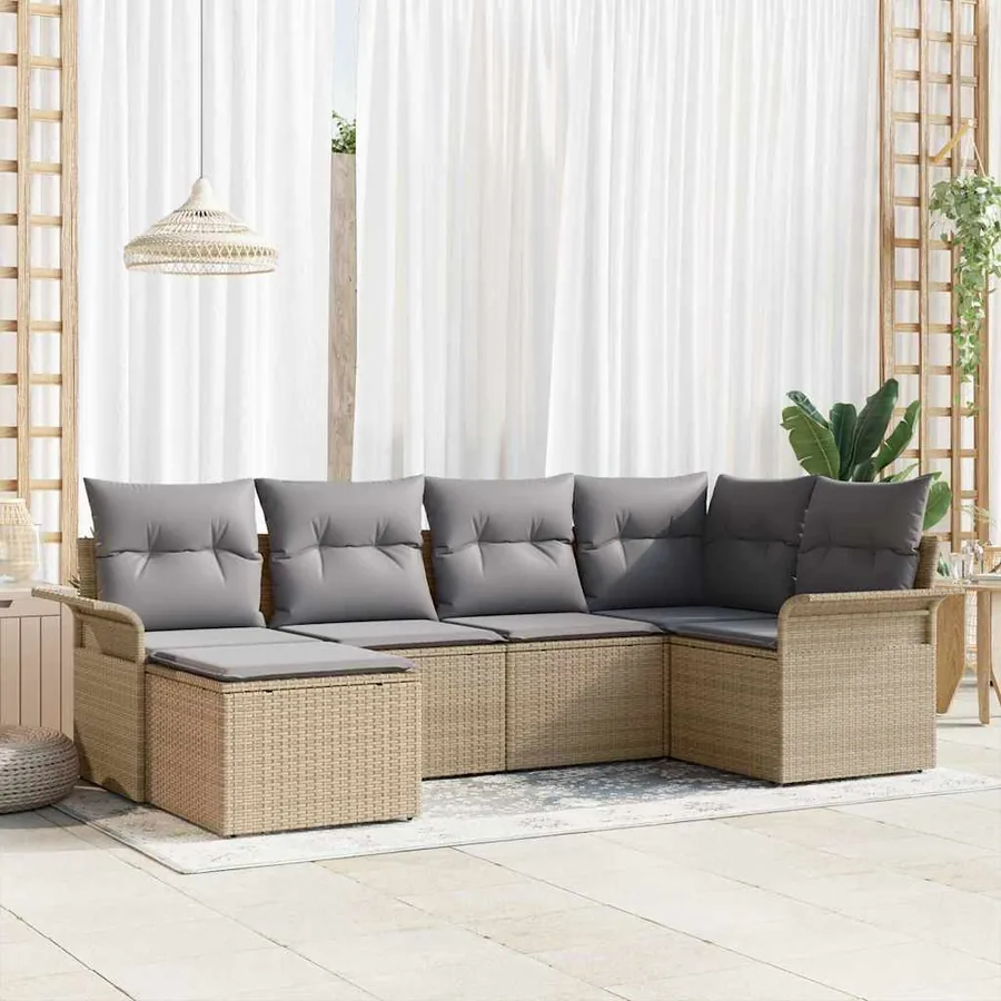 Ensemble de canapé de jardin avec coussin 6 pcs Beige polyrotin