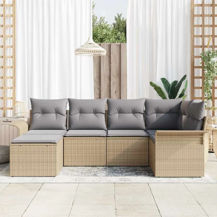 Ensemble de canapé de jardin avec coussin 6 pcs Beige polyrotin - 3