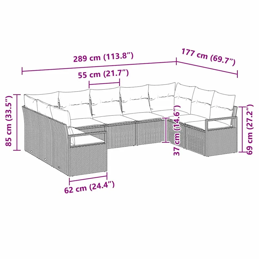 Ensemble de canapé de jardin 9 pcs Beige et blanc polyrotin - 12