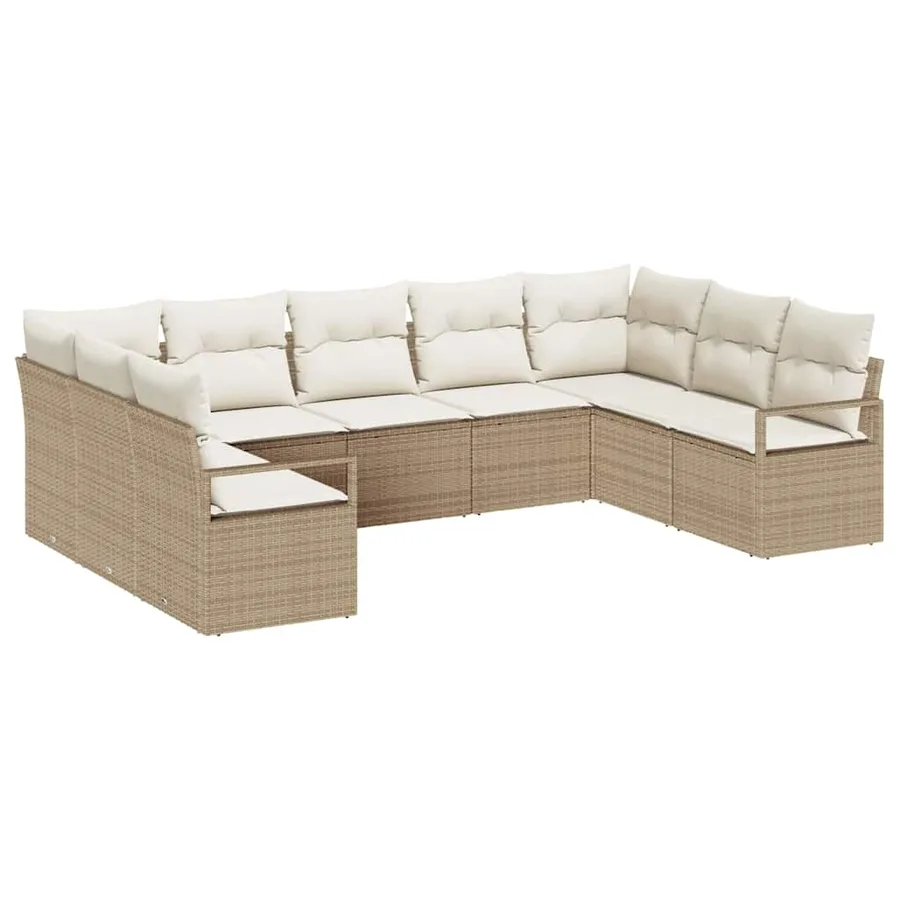Ensemble de canapé de jardin 9 pcs Beige et blanc polyrotin - 2