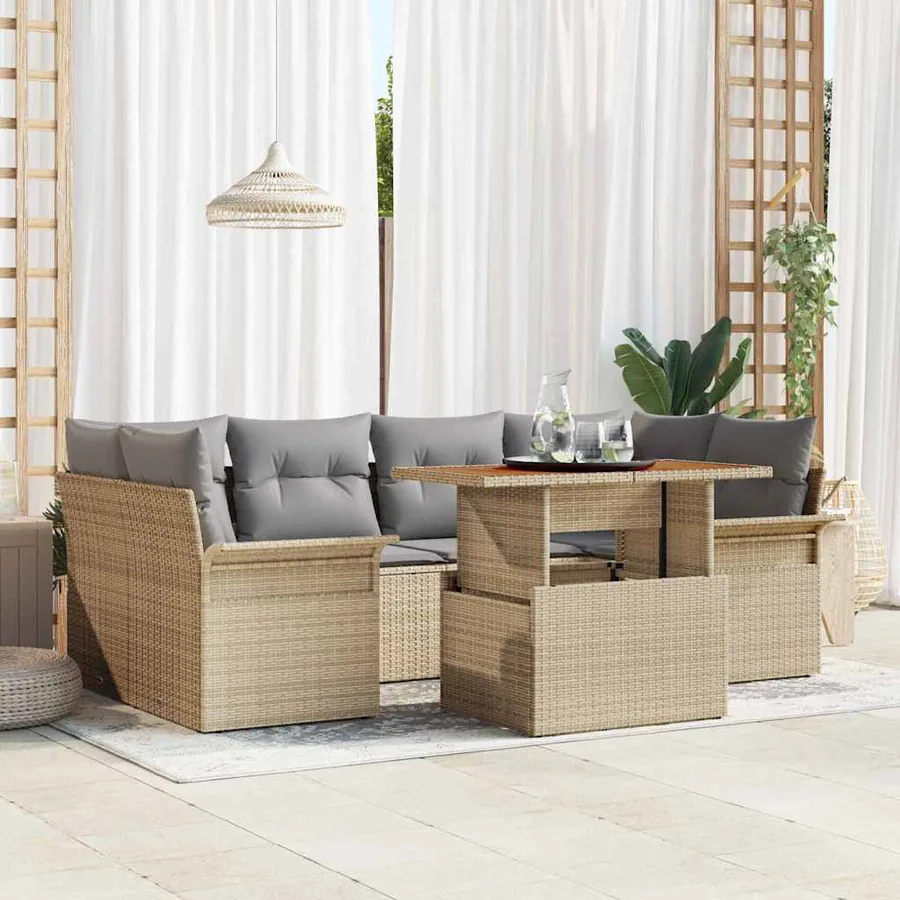 Ensemble de canapé de jardin 7 pcs beige et gris clair