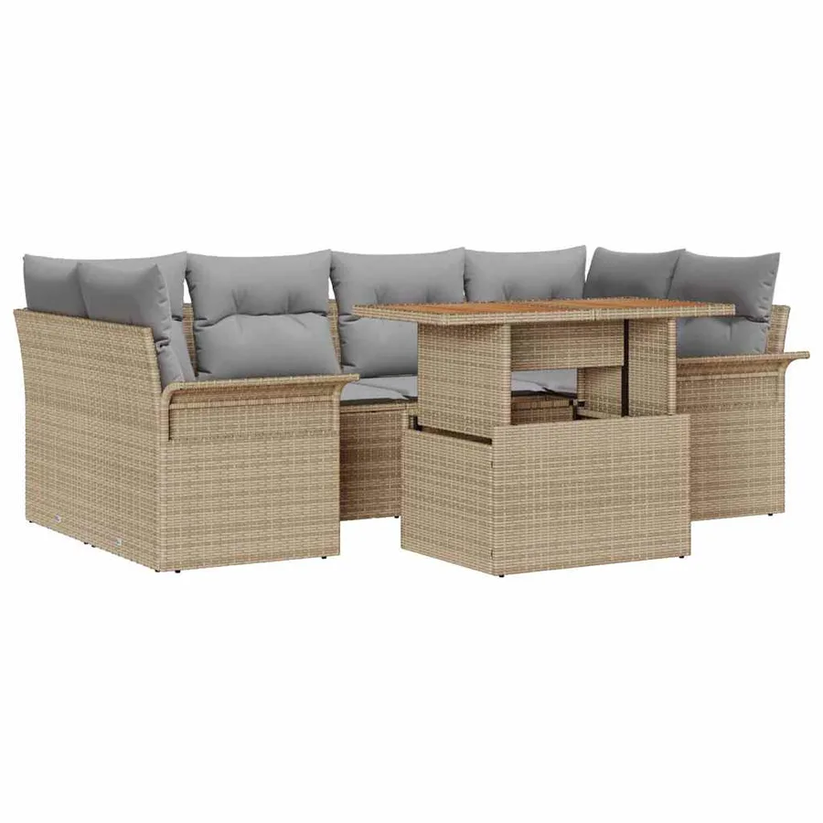 Ensemble de canapé de jardin 7 pcs beige et gris clair - 2