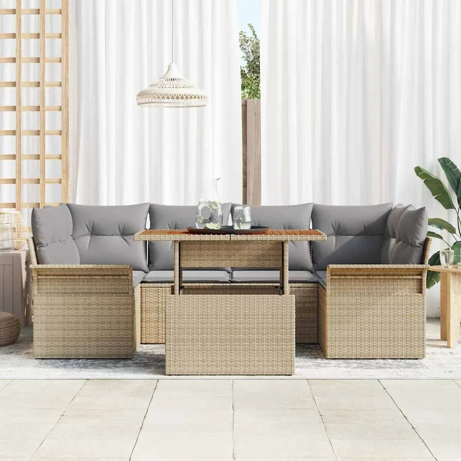 Ensemble de canapé de jardin 7 pcs beige et gris clair - 3