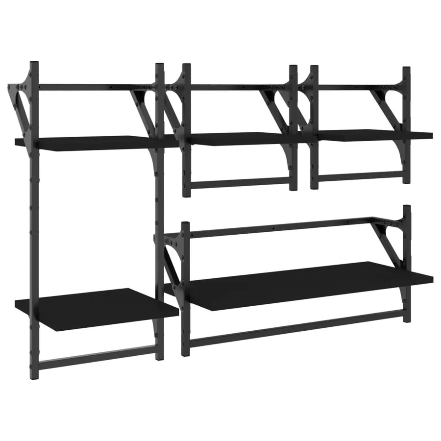 Ensemble d'étagères murales barres 4 pcs noir bois d'ingénierie - 2