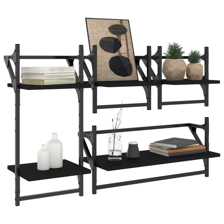 Ensemble d'étagères murales barres 4 pcs noir bois d'ingénierie - 3