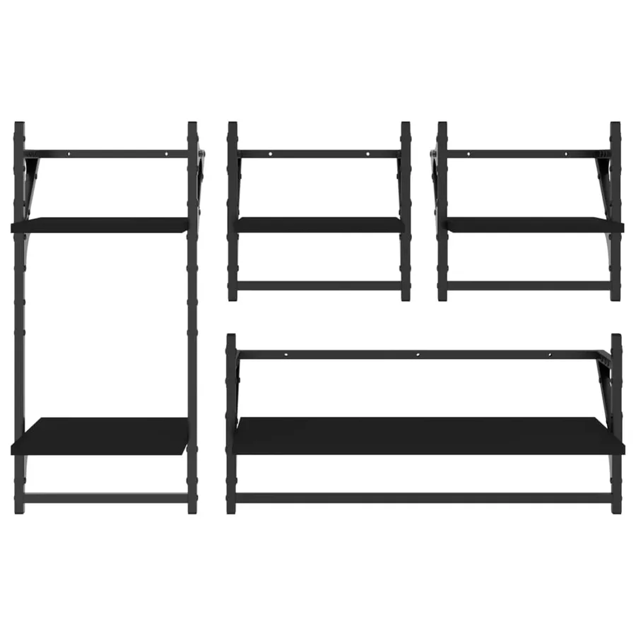 Ensemble d'étagères murales barres 4 pcs noir bois d'ingénierie - 4