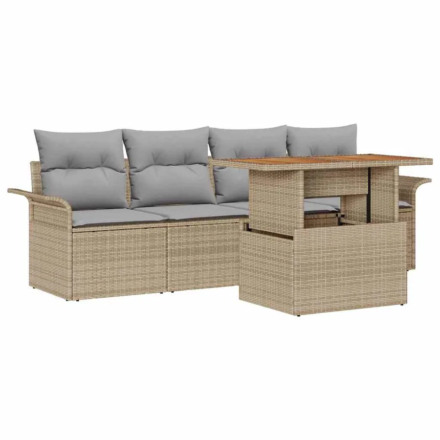 Ensemble de canapé de jardin 5 pcs Beige et Gris clair - 2