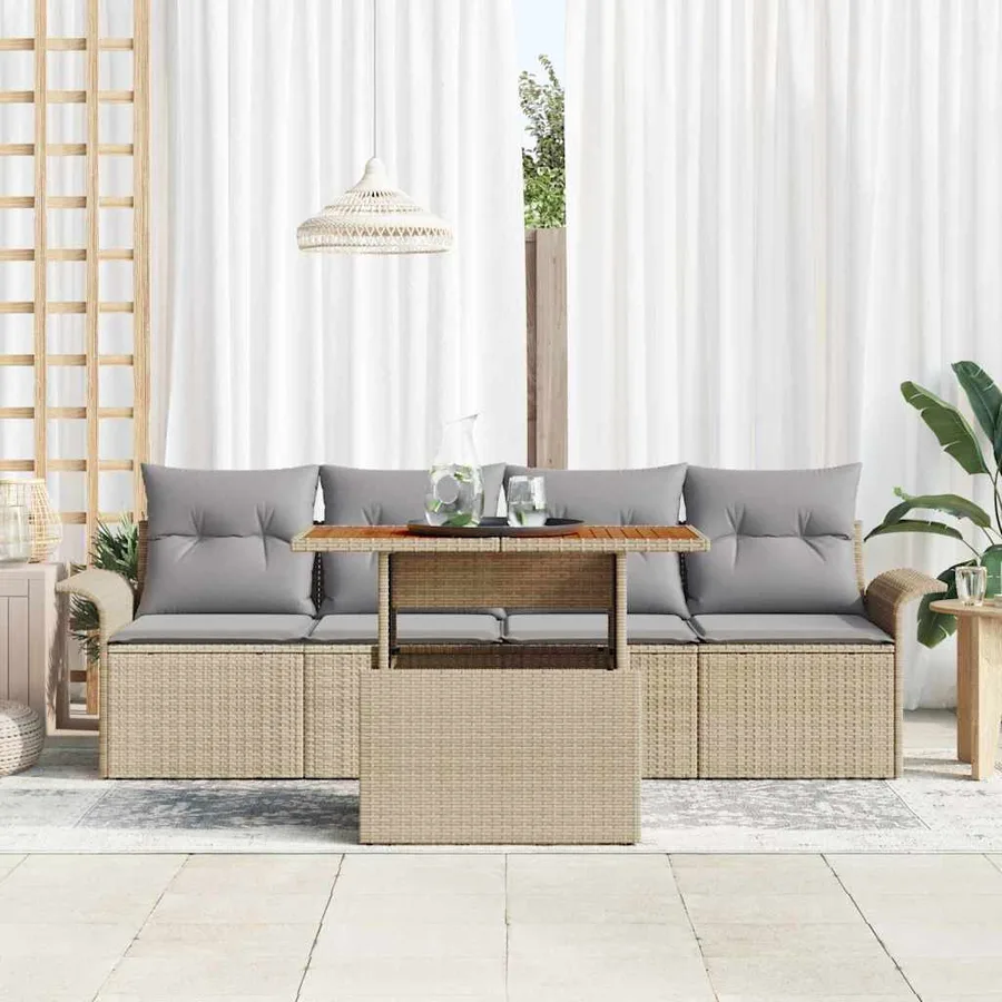 Ensemble de canapé de jardin 5 pcs Beige et Gris clair - 3