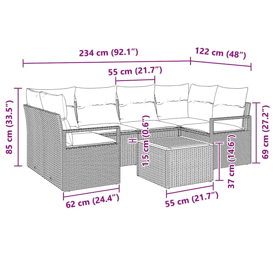 Ensemble de canapé de jardin 7 pcs Beige et crème polyrotin - 13