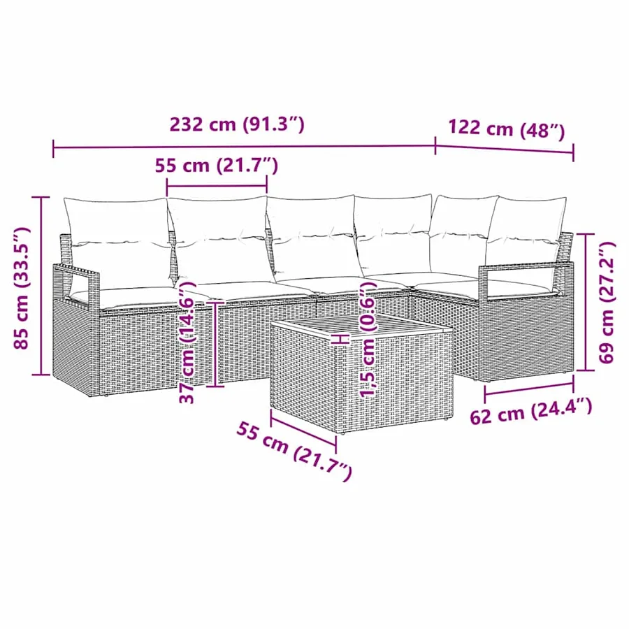 Ensemble de canapé de jardin 6 pcs Beige et crème polyrotin - 13