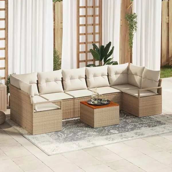 Ensemble de canapé de jardin 8 pcs Beige et crème polyrotin