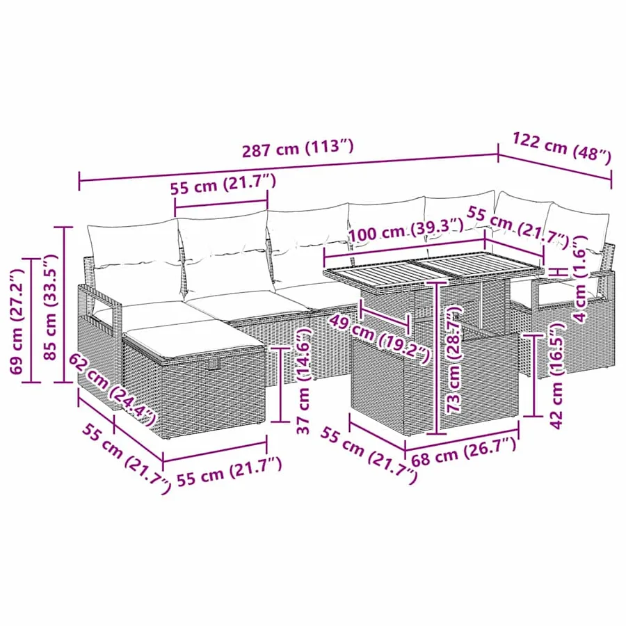 Ensemble de canapé de jardin 8 pcs Noir polyrotin - 17