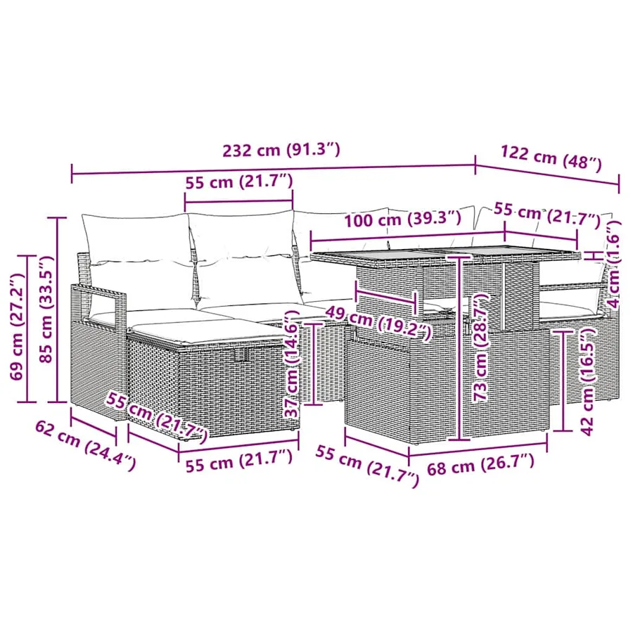 Ensemble de canapé de jardin 7 pcs Noir polyrotin - 17