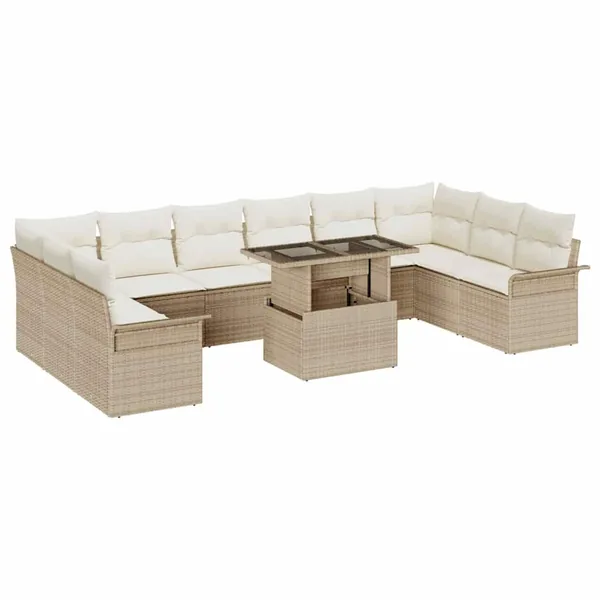 Ensemble de canapé de jardin 11 pcs Beige Poly Rattan