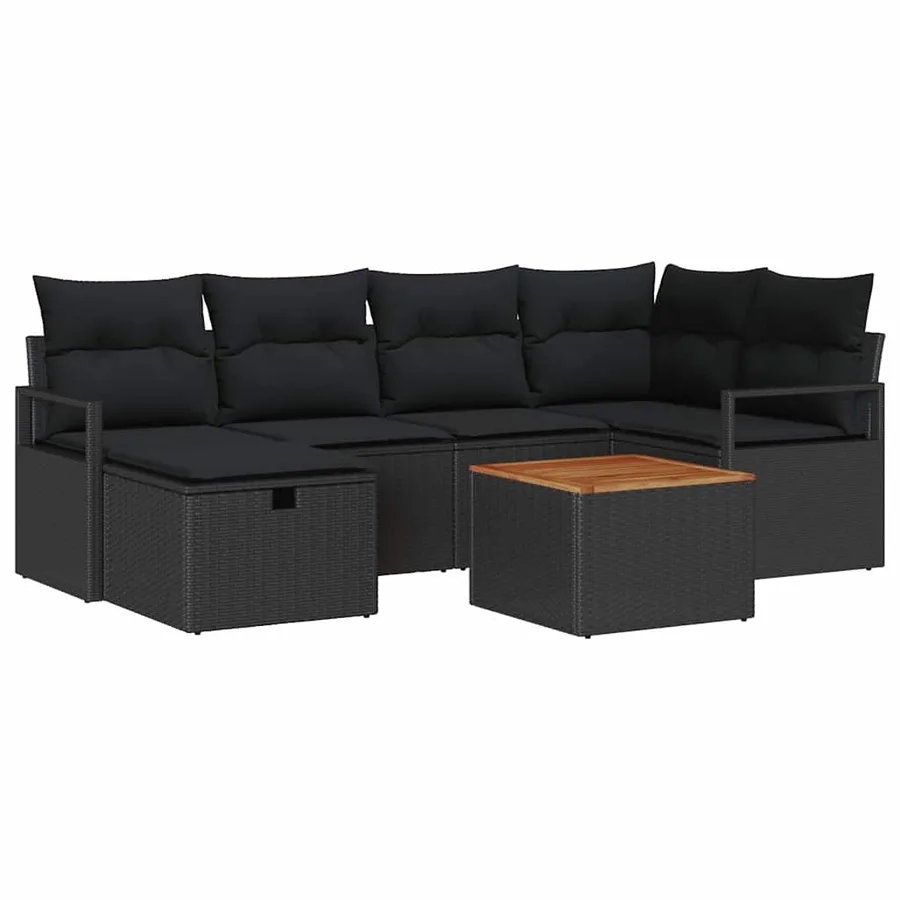 Ensemble de canapé de jardin avec coussin 7 pcs Noir Poly rotin - 2