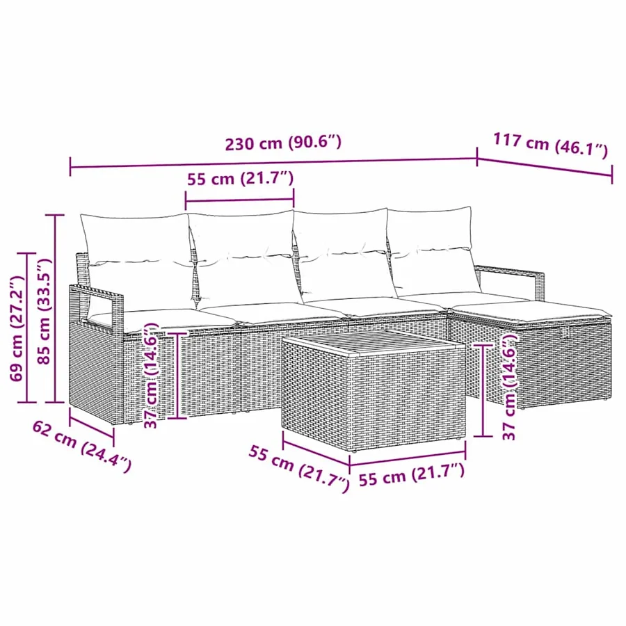 Ensemble de canapé de jardin 6 pcs Beige Poly rotin - 13