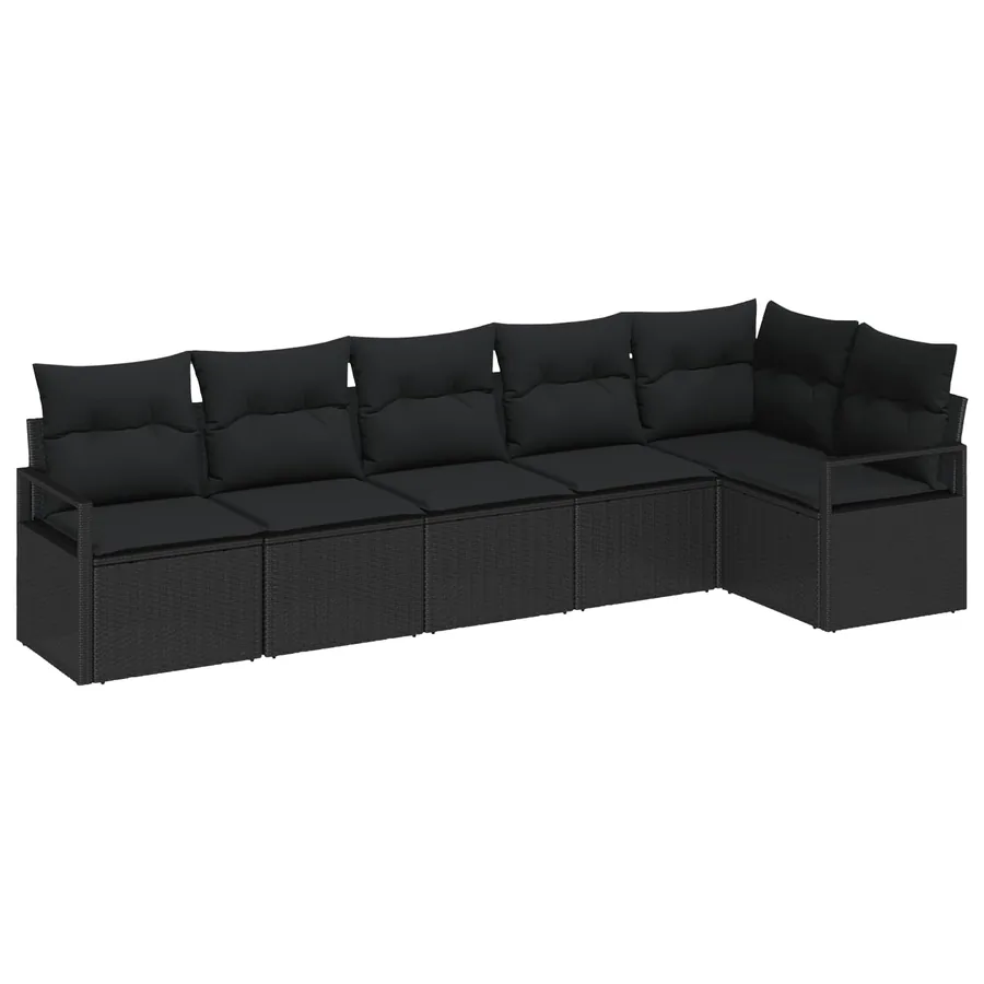 Ensemble de canapé de jardin avec coussin 6 pcs Noir polyrotin