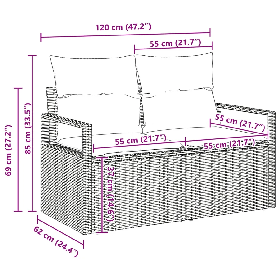 Ensemble de canapé de jardin avec coussin 6 pcs Noir polyrotin - 2
