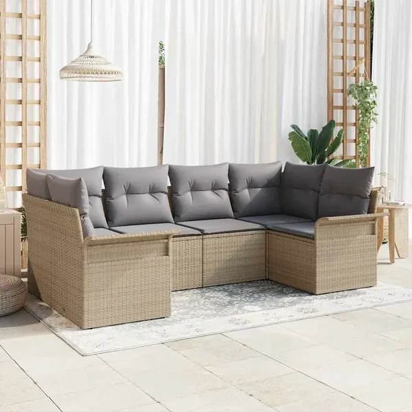 Ensemble de canapé de jardin avec coussin 6 pcs Beige polyrotin