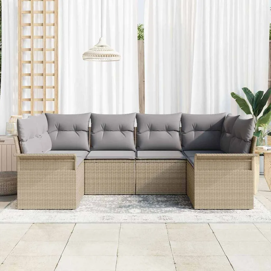 Ensemble de canapé de jardin avec coussin 6 pcs Beige polyrotin - 3