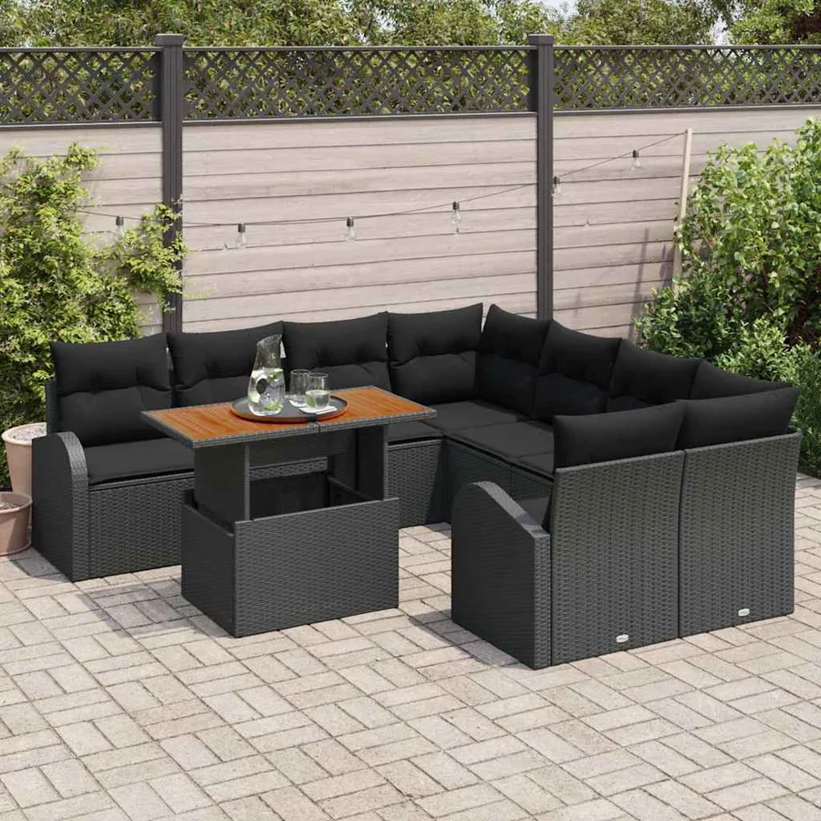 Ensemble de canapé de jardin avec coussin 9 pcs Noir - 3