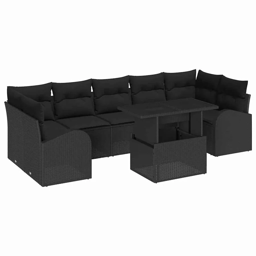 Ensemble de canapé de jardin avec coussin 8 pcs Noir Poly rotin - 2