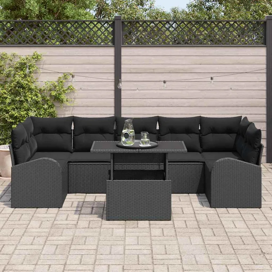 Ensemble de canapé de jardin avec coussin 8 pcs Noir Poly rotin - 3