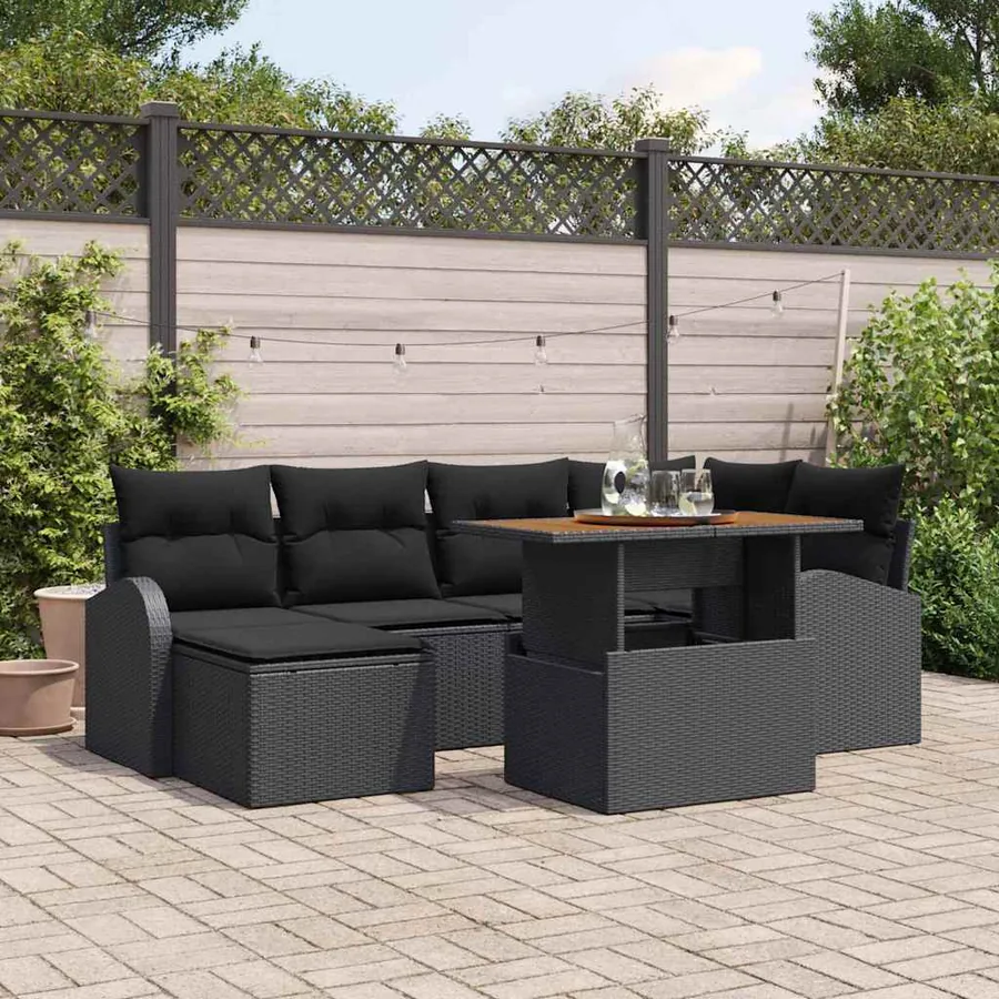 Ensemble de canapé de jardin avec coussin 7 pcs Noir