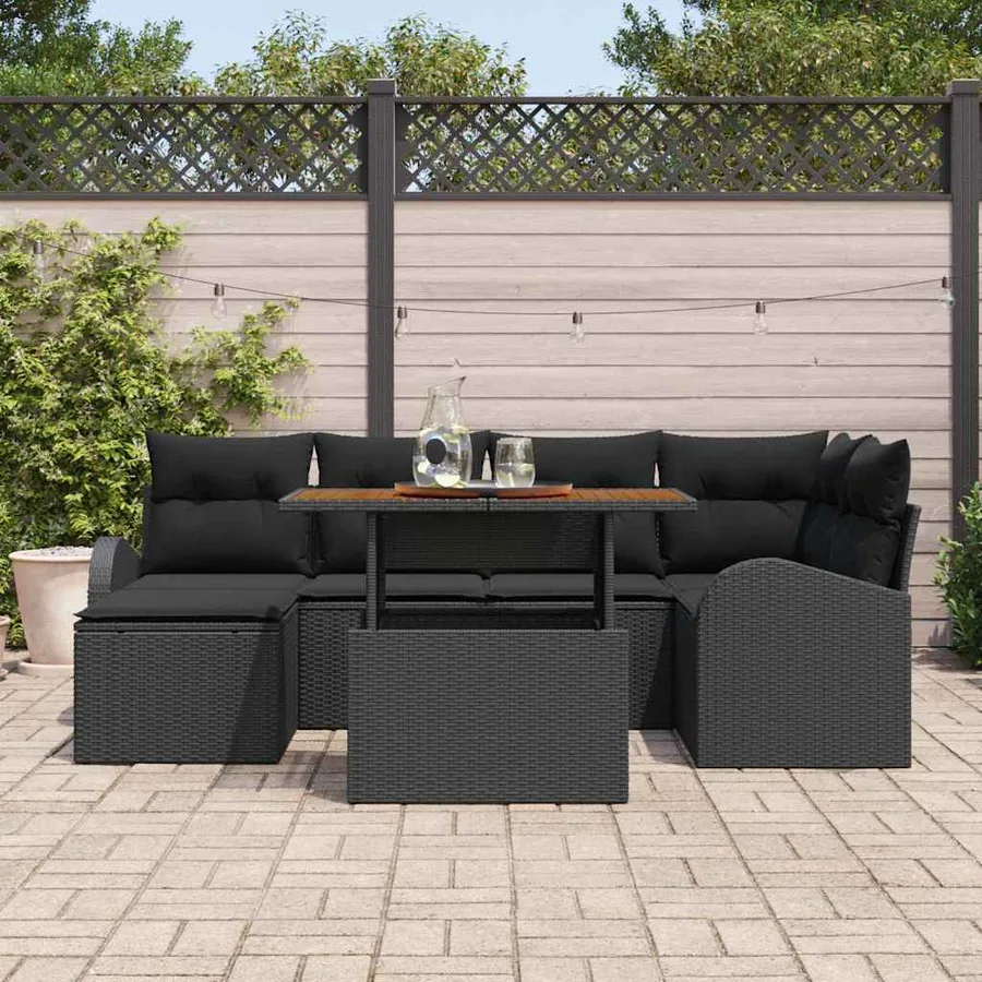 Ensemble de canapé de jardin avec coussin 7 pcs Noir - 3