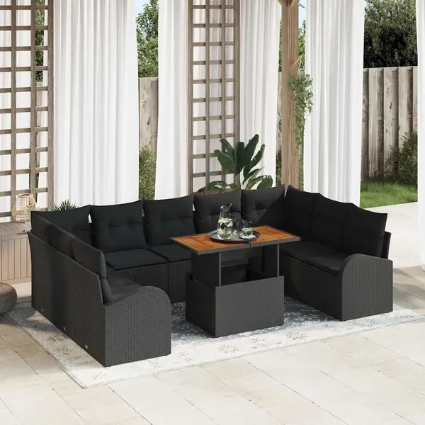 Ensemble de canapé de jardin avec coussin 10 pcs Noir