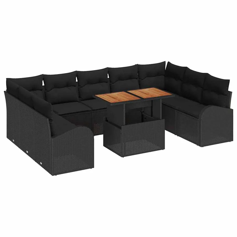 Ensemble de canapé de jardin avec coussin 10 pcs Noir - 2