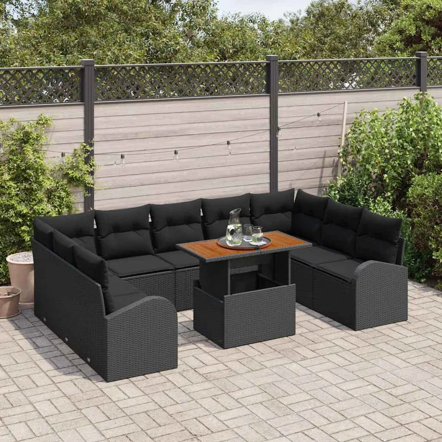 Ensemble de canapé de jardin avec coussin 10 pcs Noir - 3