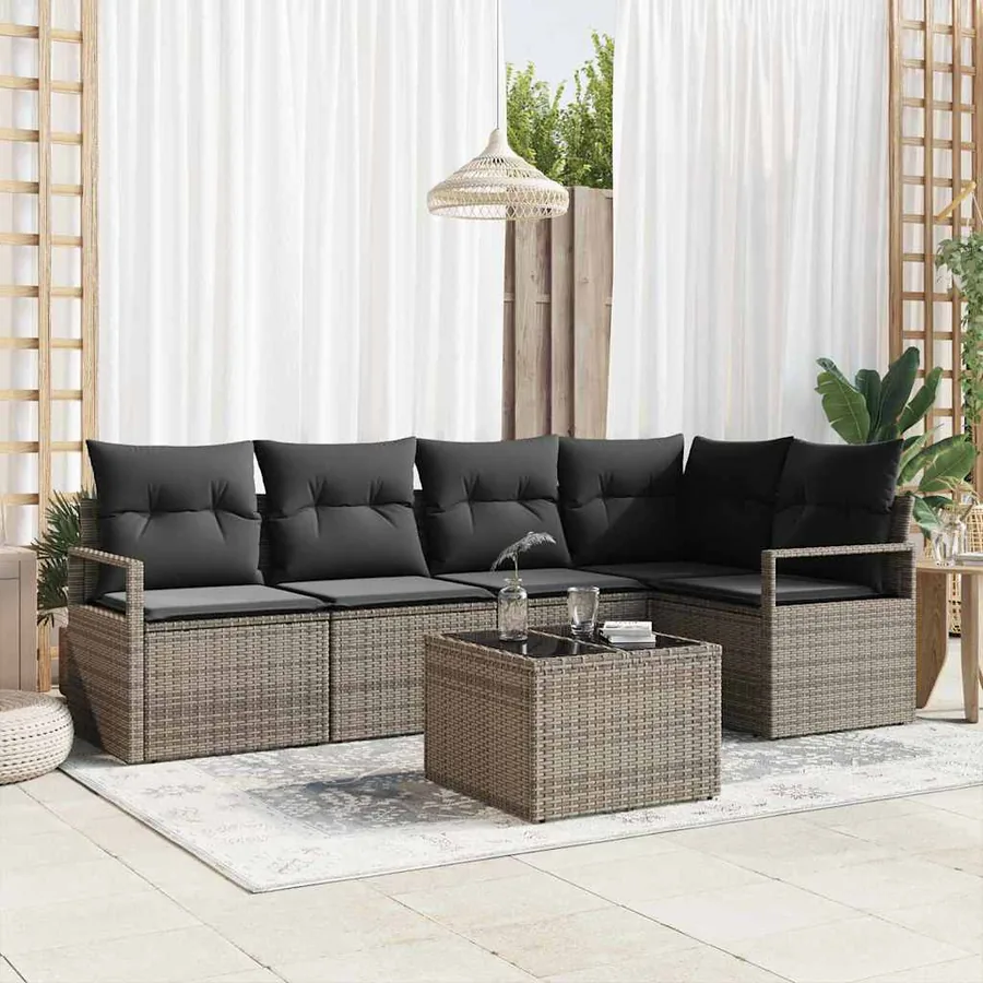 Ensemble de canapé de jardin 6 pcs Gris clair polyrotin