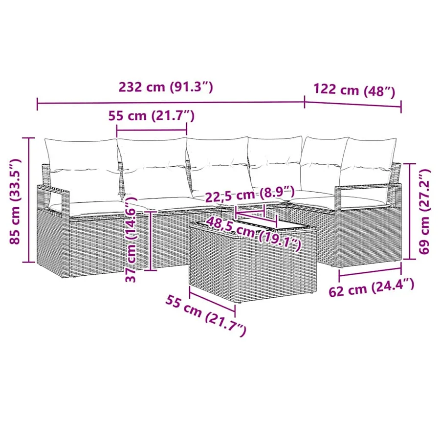 Ensemble de canapé de jardin 6 pcs Gris clair polyrotin - 13