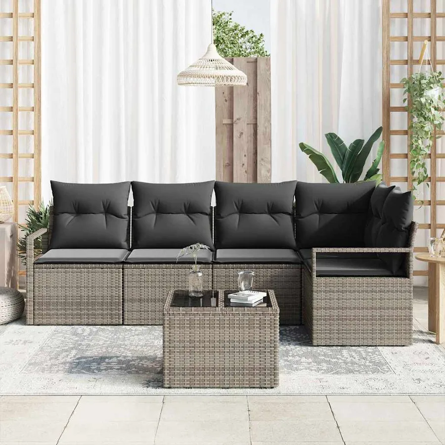 Ensemble de canapé de jardin 6 pcs Gris clair polyrotin - 3