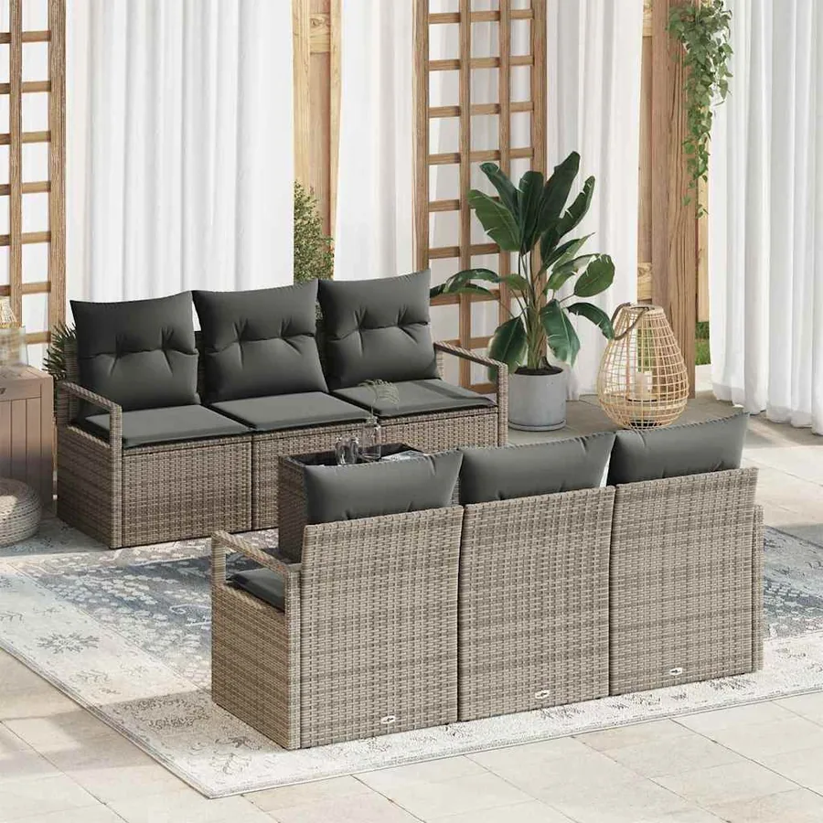 Ensemble de canapé de jardin avec coussin 7 pcs Gris polyrotin