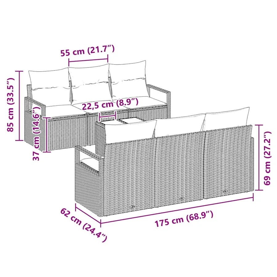 Ensemble de canapé de jardin avec coussin 7 pcs Gris polyrotin - 11